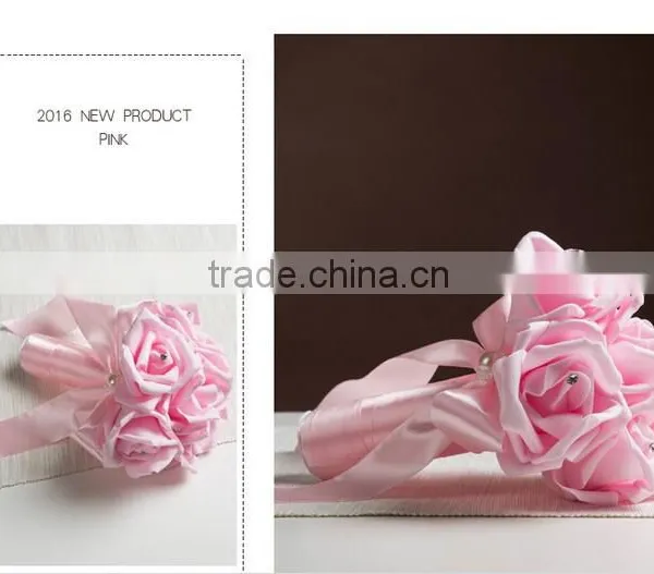 Crystal Pearls Posy Bridal Brooch Wedding Bouquet Silk Rose Handmade Flowers photo-4