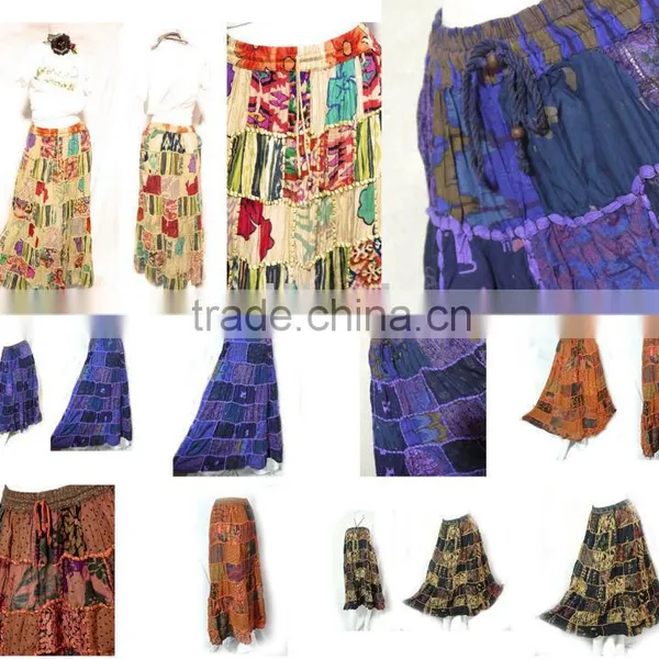 VTG RETRO INDIE HIPPIE BOHO HAWAII POLKA DOT FLORAL PAISLEY Cotton PATCHWORK STYLE Oriental Fisherman Maxi BEACH LONG SKIRT