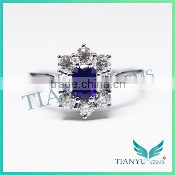Fashion Styles 925 Sterling Silver Blue Round Cut Corundum Moissanite Diamond Ring Wedding Rings photo-2