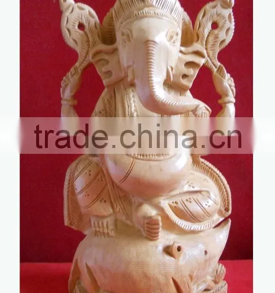 Wooden Handicraft Wood Carving Vedic God Ganesha Rich Art And Craft Jaipur Rajasthan India Artisan Statue Sculpture Handmade