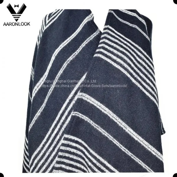 Unisex Woven Acrylic Fashion Big Striped Shawl With Fringes photo-2