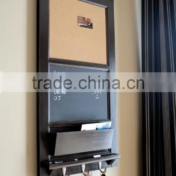 Vertical Wall Chalkboard Cork Bulletin Board With Mail Organizer and Key Hooks Entryway Wall Shelf With Blackboard photo-2
