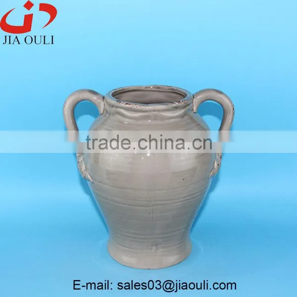 Antique Design Large Grey/Green Ceramic Garden Flower Vase With Handle photo-5