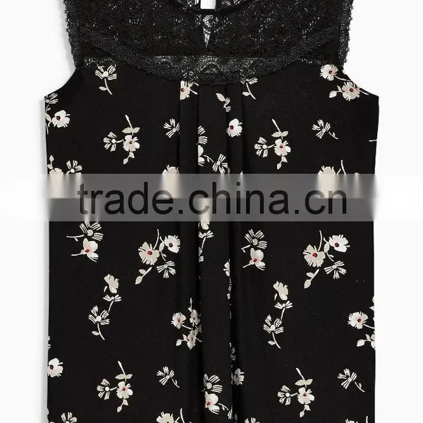 2016 Fashion Jersey Sleeveless Top With Beautiful Lace Yoke HST8033 photo-3