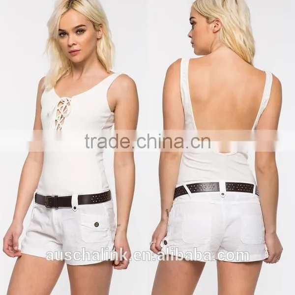 Summer Nice Design Women White Belted Linen Shorts Wholesale photo-6