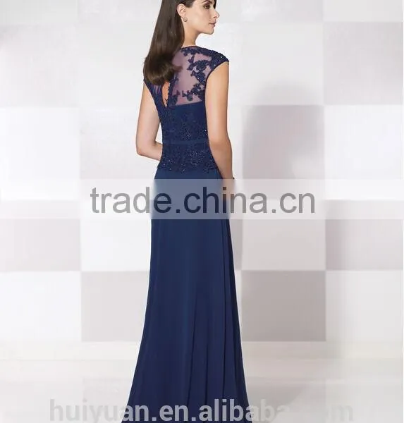 Royal Blue Lace Chiffon Scoop Neck Sexy Mother of the Bride photo-2