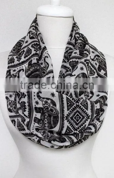 Elephant Pattern Chiffon Infinity Scarf, Circle Scarf, Long Scarf, Spring - Fall - Winter - Summer Fashion photo-6