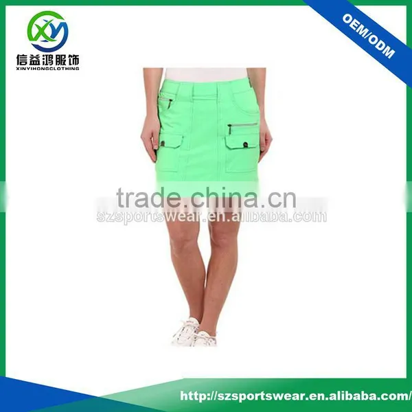 2016 Newest Design Polyester Fabric Front Pocket Pure Color Golf Skirt photo-4