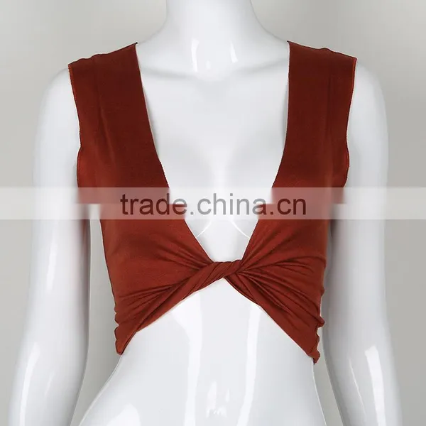 Cotton Crop Top Tank Top Plain Dyed Solid Reddish Orange Sold By PC photo-3