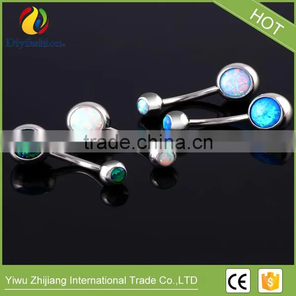 Elegant Navel Ring Belly Ring With Two Opal Balls Body Piercing Jewelry photo-3