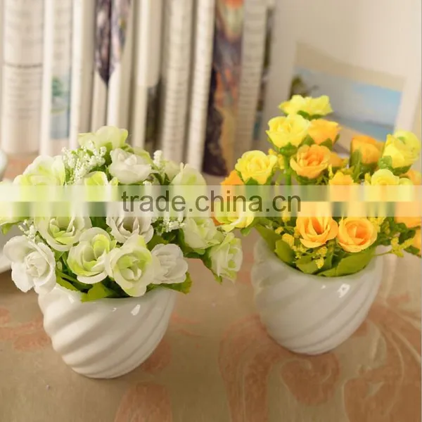 Lovely Decorative Artificial Silk Restaurant Table Vase Crystal Rose Flower photo-3
