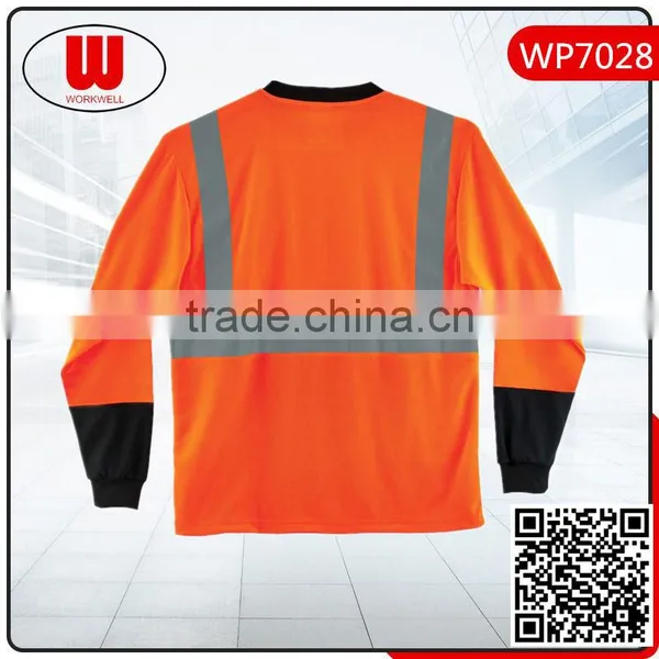 Long Sleeve Safety Reflective Cheap T-shirt,orange photo-2