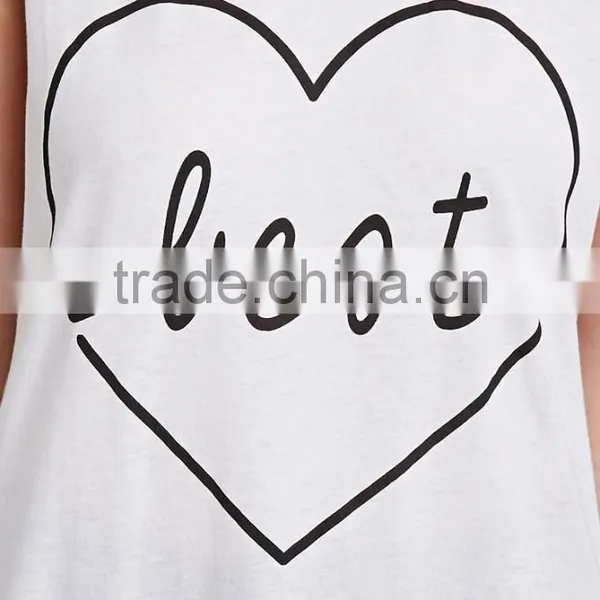 Unfinished Aarm Hole Cut Solid Color Cotton Best Babes Muscle Tee Set With Lovely Printing photo-3