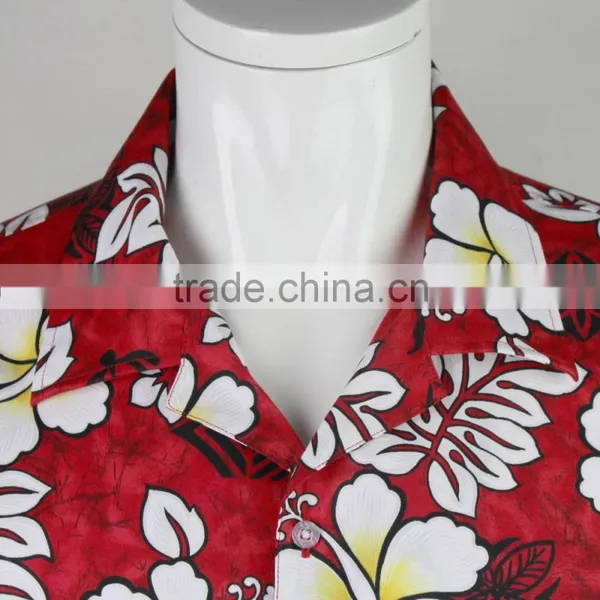 Red Printing Men Cotton Custom Printed Hawaiian Shirt photo-2