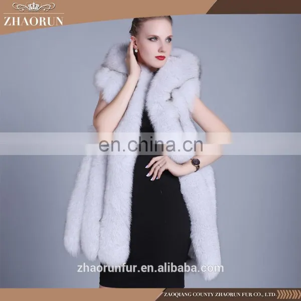1-1.5kg Anti-shrink Long Type 100% Real Winter Hooded Fox Fur Vest and Fur Coat photo-3