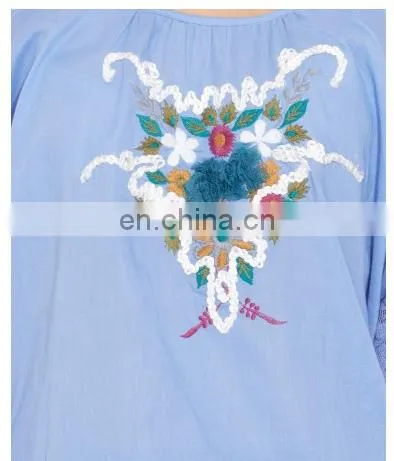 OEM Manufacturer Latest Designed Off Shoulder Embroidered & Sequence Work Elegant Indian Fashion Women Tunic Blouse/Blusas Dress photo-4