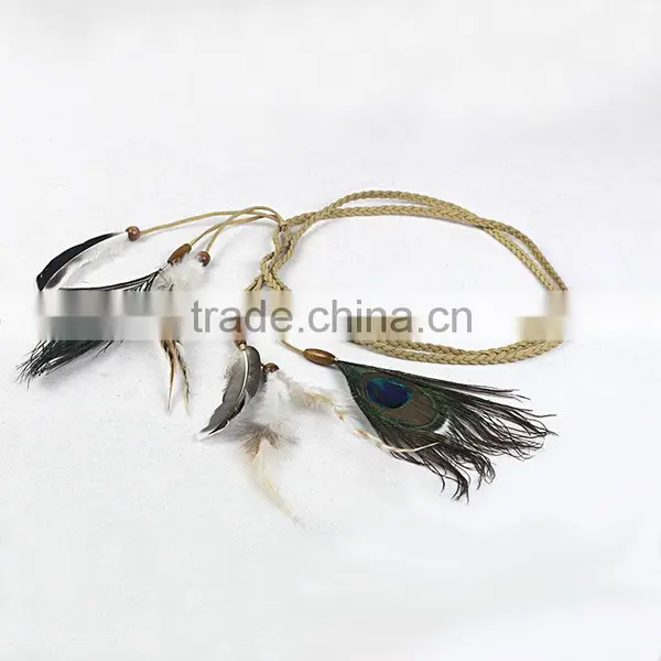 Wholesale Hair Accessories Girls Bohemia Braided Suede Headband With Feather Girls Hair Belts photo-5