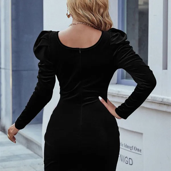 Womens Sexy Bodycon Long Sleeve Velvet Elegant Party Mini Homecoming Dresses photo-5