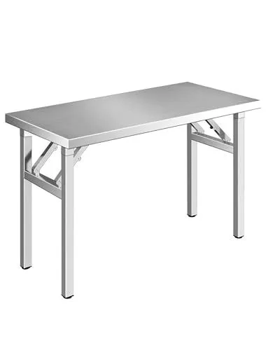 Commercial Folding Work Table, Stainless Steel Kitchen Prep Desk, Multifunctional Outdoor Utility Table for Restaurant, Garage, Warehouse Use