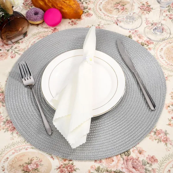 4 Pack Round Braid Grey Color of Place Mats Pot Holders Wicker Tablemats Boho Braided Heat Resistant Mats, Plate Chargers for Table photo-2