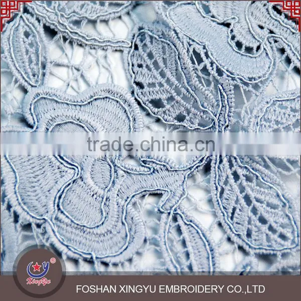Custom Promotion Soft Light Blue Guipure Fabric Chemical Water Soluble Lace for Evening Dress photo-5