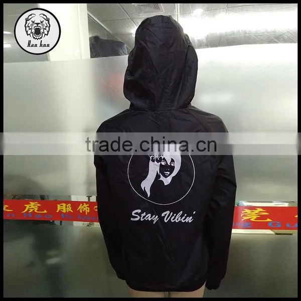 Mens Fashion Clothing Black Polyester Custom Prints Windbreaker photo-3