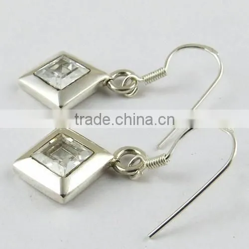 Charming White CZ 925 Sterling Silver Earring, Gemstone Silver Jewellery, Handmade Silver Jewellery photo-4