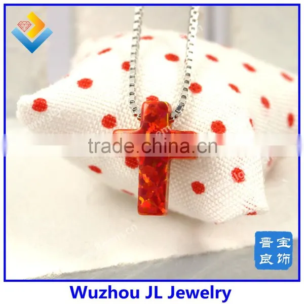 High Quality 925 Sterling Silver Synthetic Red Color Cross Opal Gemstone Necklace Jewelry photo-3