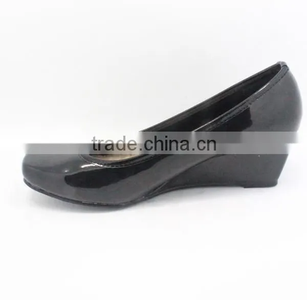 Classic Patent PU Leather Square Toe Women Wedges Shoes Guangzhou Shoes Factory photo-3