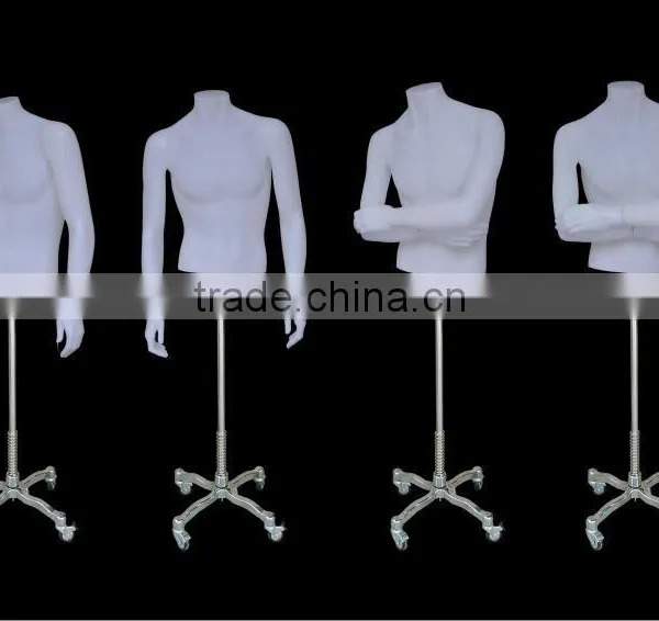 Headless Half Body PU White Male Mannequin With Steel Support