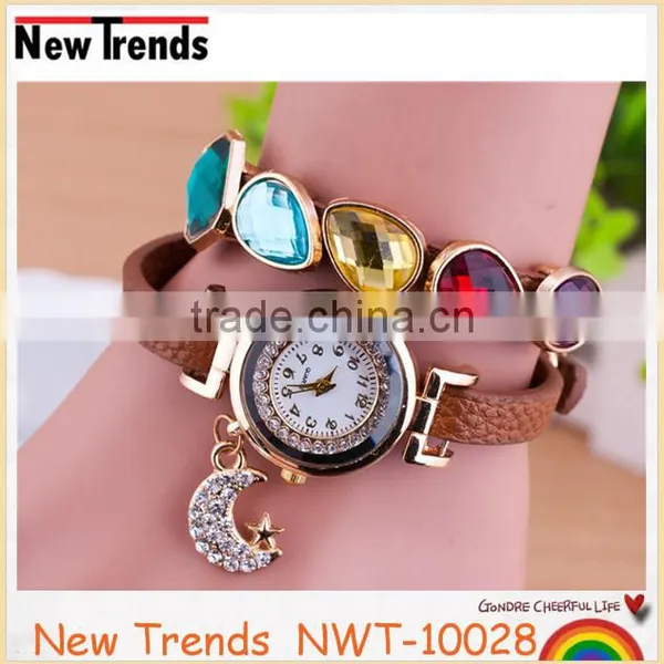 Best Seller Womens Fashion Moon Rhinestone Watches Wrap Leather Wristwatch photo-6