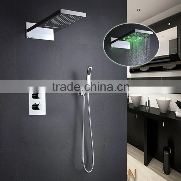 Concealed Led 3 Color Shower Mixer 3 Function Wall Mounted Thermostatic Shower Faucet Mixer With Hose photo-5