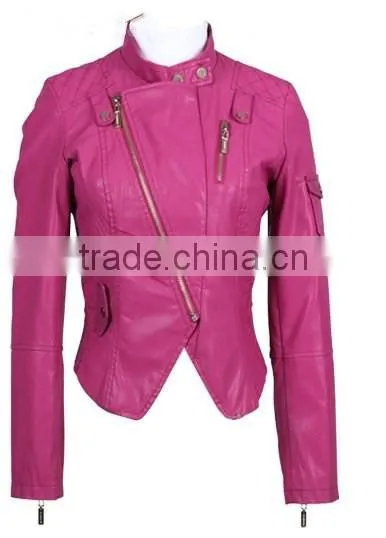 the Latest Design Fashion Pink PU Leather Jacket Made in China for Young Women Quality Choice