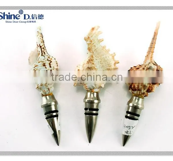 Polyresin Nautical Decoration Sea Sehll Conch Stainless Steel Wine Bottle Stopper
