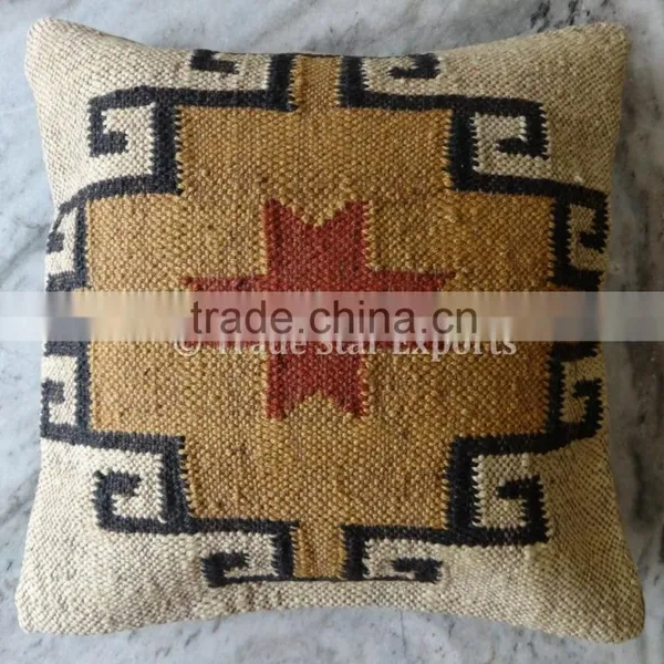 Hand Woven Jute Kilim Cushion Cover Indian Ethnic 18X18 Kelim Pillows Vintage Rug Shams Throw