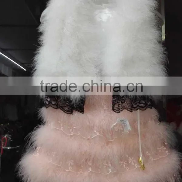 New Style Fashion Real Wedding Turkey Feather Fur Vest and Skirt Sets for Child