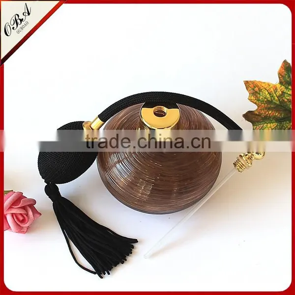 High Style Handmade Brown Stripe Ellipse Glass Perfume Bottle With Gasbag Sprayer Pump photo-4