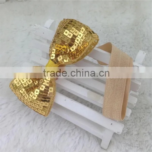 New Arrival 3inch Sequin Hair Bows Sequin Bows With Elastic Baby Headband for Baby Girls Hairband for Headwear in Stock photo-3