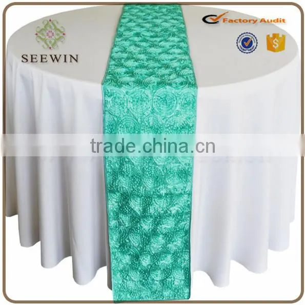 12x108 Washable Satin Rosette Table Runner for Events Deco photo-3