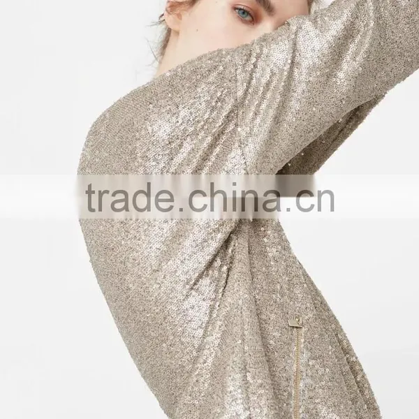 Wholan Sliver Sequins Flight Jackets Oem Reversible Sequin Fabric Bomber Jacket photo-4