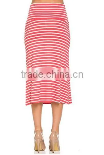 Wholesales Women's High Waisted A-Line Knit Stripe Midi Skirt photo-2