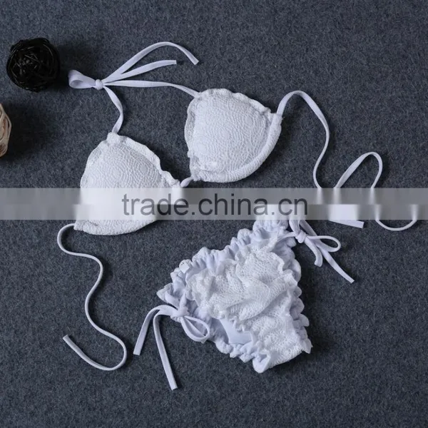 M742 D.Y Fashion 2016 Ladies White Lace Split Bikini Swimwear Beachwear photo-3