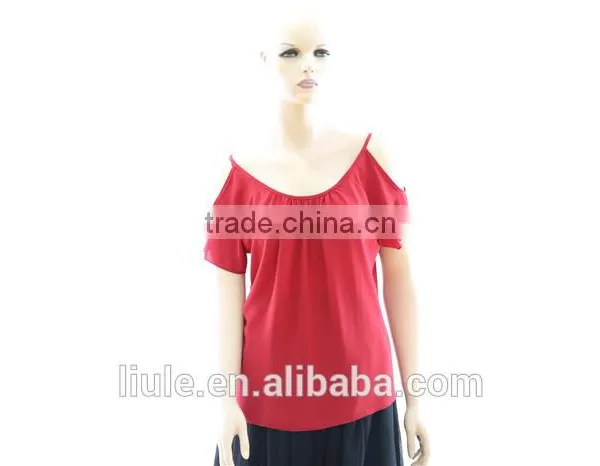 Fashionable Women Blank off Shoulder Plain Leisure Sports T Shirt photo-3