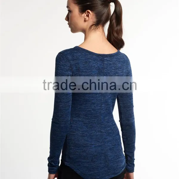 2016 Guangzhou Shandao Wholesaler Casual Style Autumn Round Neck Navy Bodycon Soft Cotton Long Full Sleeve Tops For Girls photo-3