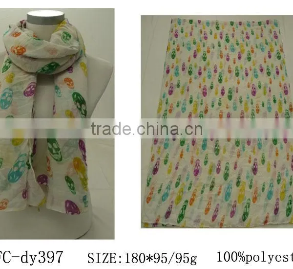 Beautiful Long Multicolor Skull Halloween Pattern Printed Women's Fashion Polyester Wrap Scarf