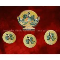 Marble Tea Coaster Set Inlay Work/grill Work Stone Handmade Home Decor/Gifts photo-2