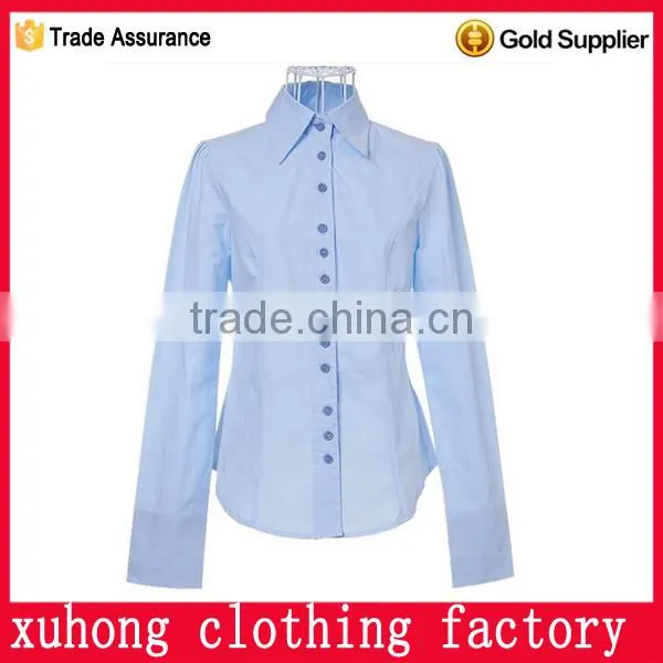 Sky Bule Many Buttons Long Sleeve Ladies Shirts