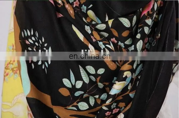 Ethnic Style Textile Fabric Tassels Scarves Black Printed Oversize Women Fashion Scarves Cape photo-3