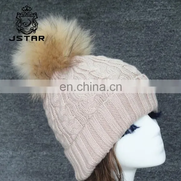 Normal Cashmere Beanie With Fur Pom Pompom Solid Colors Hat