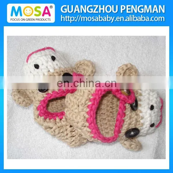 Crochet Baby Boy Booties Sock Monkey Blue Beige Shoes ,Newborn Baby Slippers photo-4